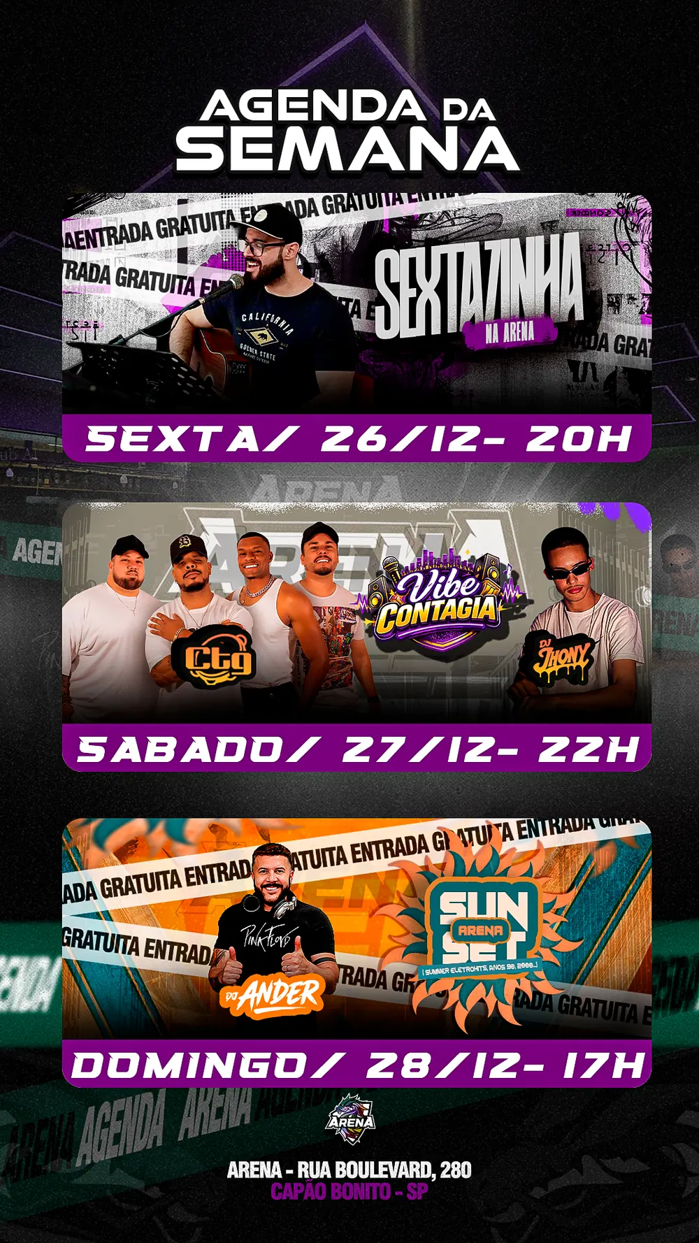 Agenda da semana — Arena